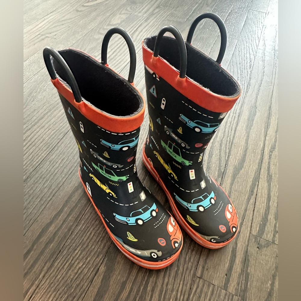 Car print kids rain boots